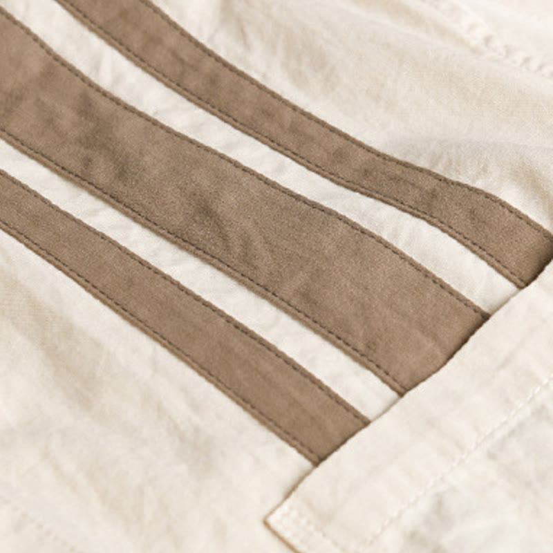 Camisa de algodón de manga larga para hombre con diseño de patchwork en contraste de color y solapa con estampado de Buddha Stones y bolsillo - image 3