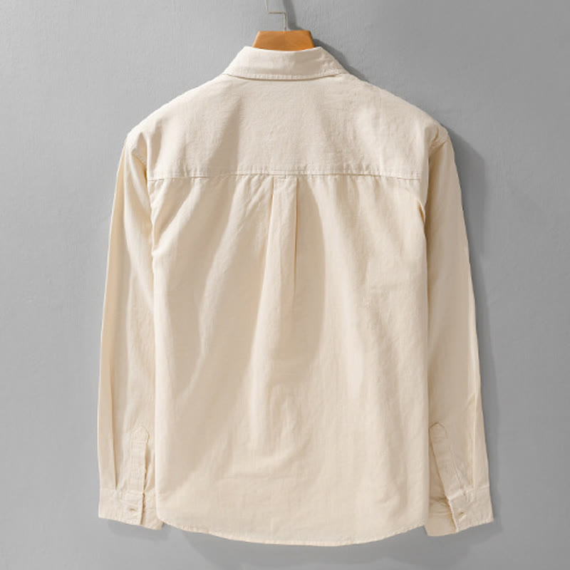 Camisa de algodón de manga larga para hombre con diseño de patchwork en contraste de color y solapa con estampado de Buddha Stones y bolsillo - image 1