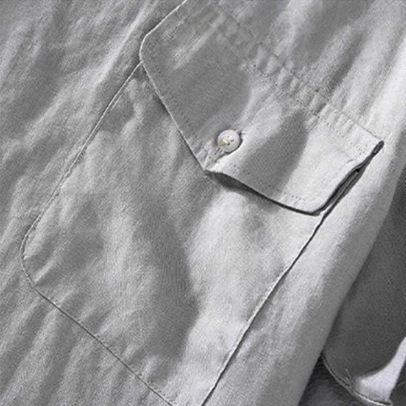 Camisa de lino de manga corta para hombre, diseño sencillo, con cuello redondo y bolsillo, con Buddha Stones - image 6