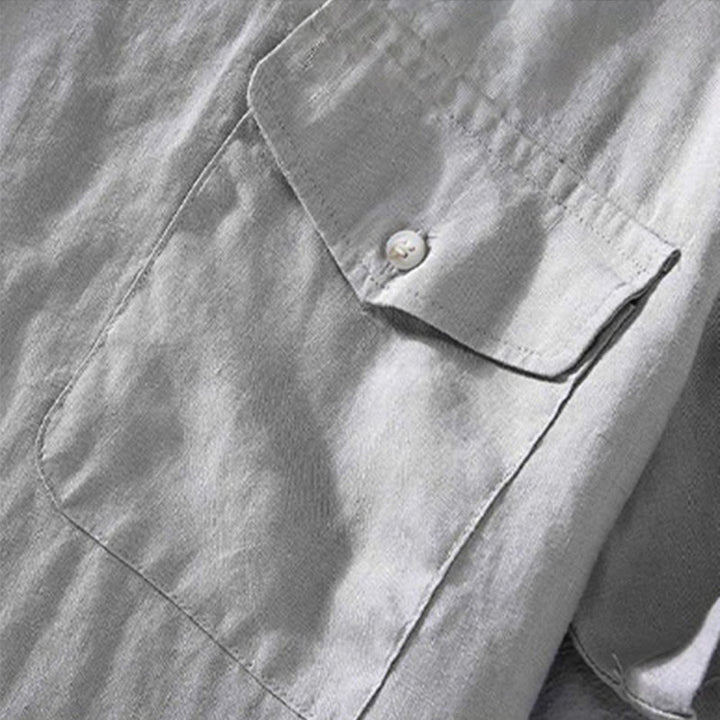Camisa de lino de manga corta para hombre, diseño sencillo, con cuello redondo y bolsillo, con Buddha Stones - image 6