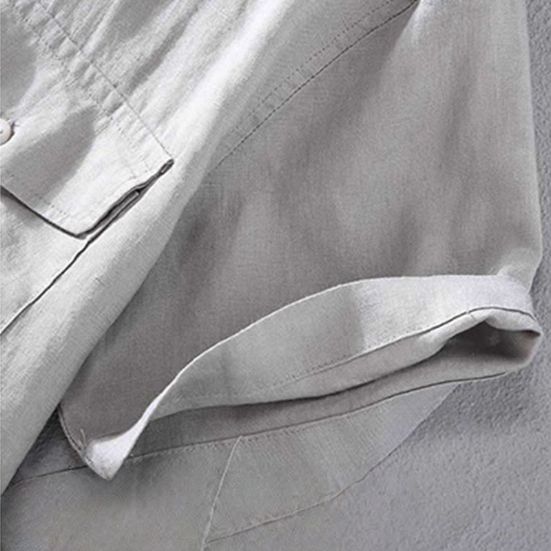 Camisa de lino de manga corta para hombre, diseño sencillo, con cuello redondo y bolsillo, con Buddha Stones - image 9