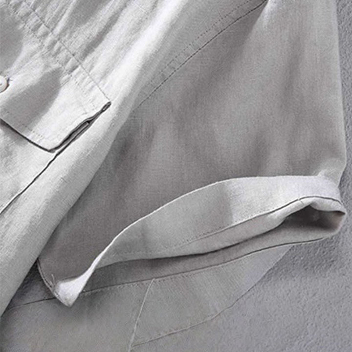 Camisa de lino de manga corta para hombre, diseño sencillo, con cuello redondo y bolsillo, con Buddha Stones - image 9