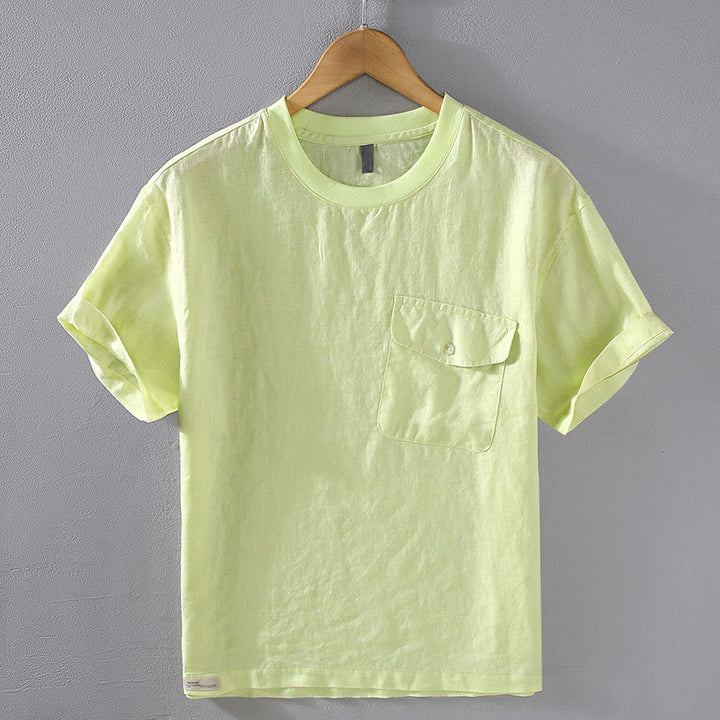 Camisa de lino de manga corta para hombre, diseño sencillo, con cuello redondo y bolsillo, con Buddha Stones - VerdeAmarillo - US/UK/AU42, EU52 (3XL) - image 10