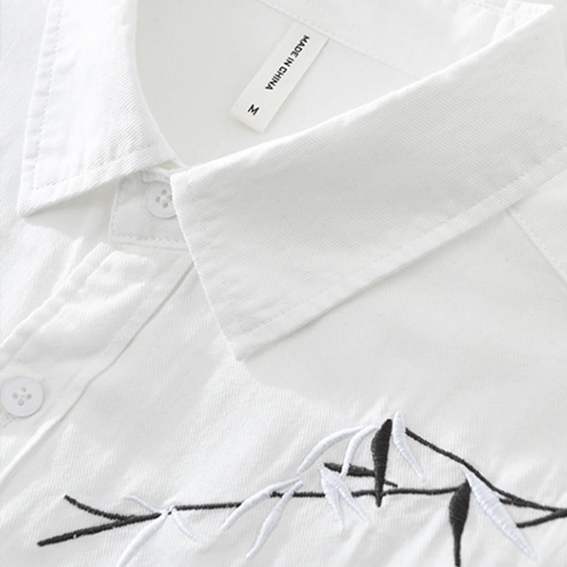 Camisa de algodón de manga corta para hombre con diseño artístico simple y bordado de bambú y Buddha Stones - image 6