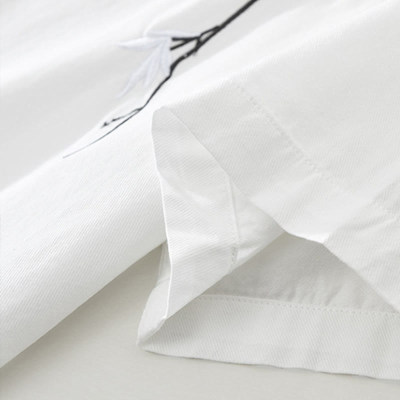 Camisa de algodón de manga corta para hombre con diseño artístico simple y bordado de bambú y Buddha Stones - image 12