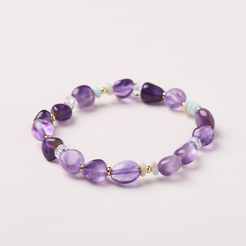 Pulsera de cristal curativo blanco con piedra Shoushan de amatista irregular natural de Buddha Stones - Amatista (circunferencia de la muñeca 14-16 cm) - image 1