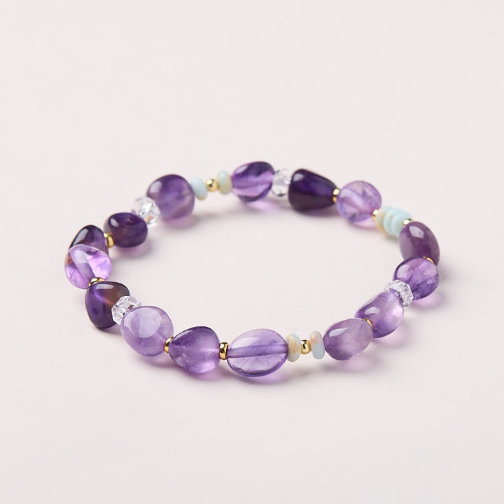 Pulsera de cristal curativo blanco con piedra Shoushan de amatista irregular natural de Buddha Stones - Amatista (circunferencia de la muñeca 14-16 cm) - image 1