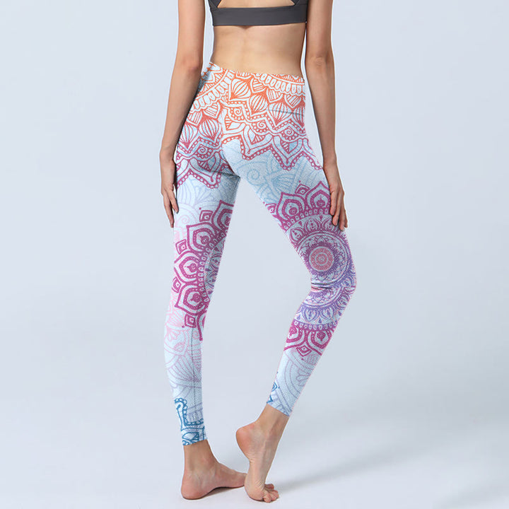 Leggings de yoga para mujer con estampado de mandala rosa y azul con piedras de Buddha Stones - image 4