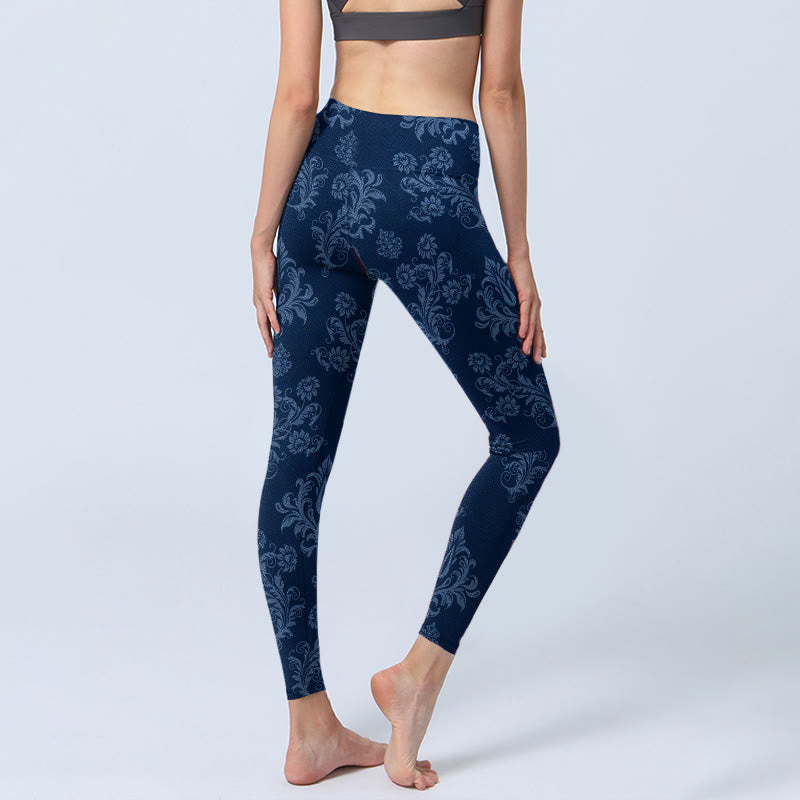 Leggings de yoga para mujer con estampado floral de hojas azules y Buddha Stones - image 5