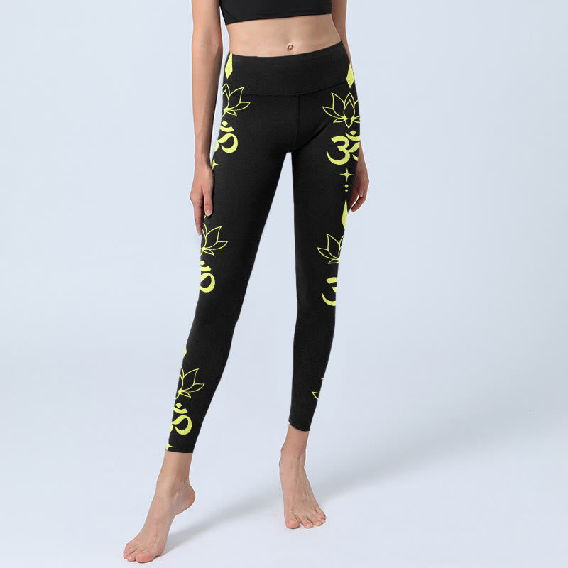 Leggings de yoga para mujer con estampado de símbolo OM, flor de loto y Buddha Stones - image 6