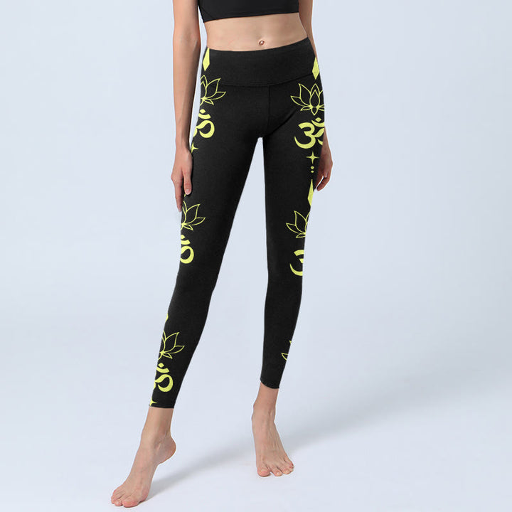 Leggings de yoga para mujer con estampado de símbolo OM, flor de loto y Buddha Stones - image 6