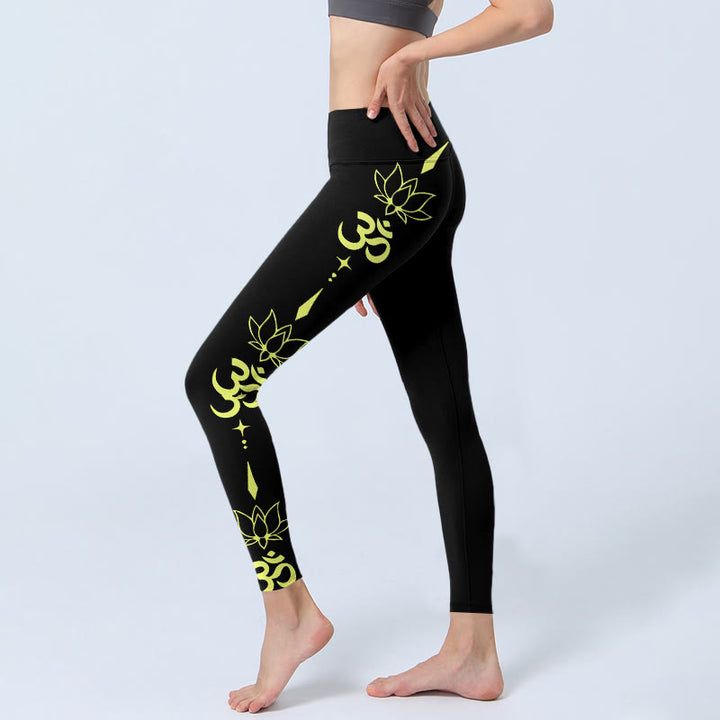 Leggings de yoga para mujer con estampado de símbolo OM, flor de loto y Buddha Stones - image 3