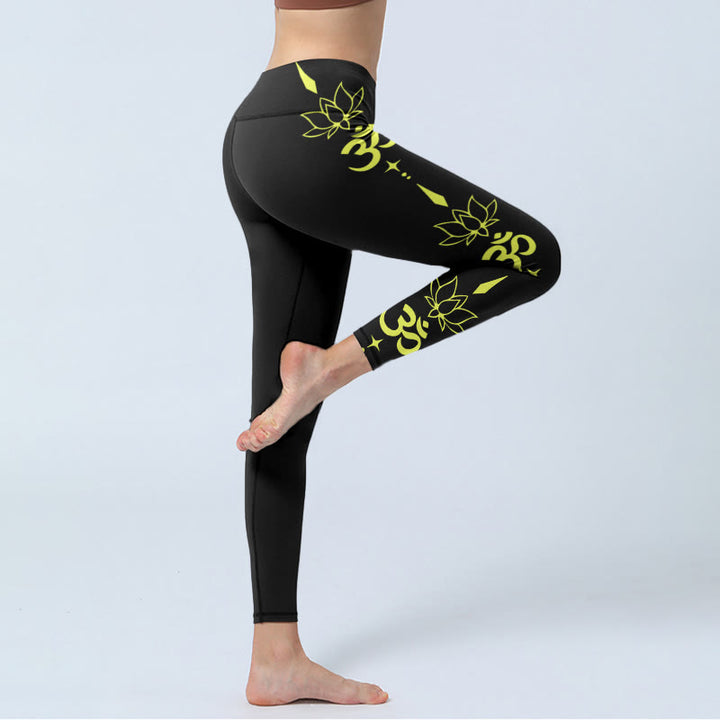 Leggings de yoga para mujer con estampado de símbolo OM, flor de loto y Buddha Stones - image 3
