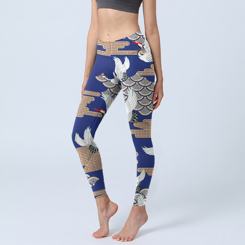 Leggings de yoga para mujer con estampado de grullas de corona roja, nubes auspiciosas y piedras de Buddha Stones - Azul real - US18，UK/AU22，EU50 (4XL) - image 1