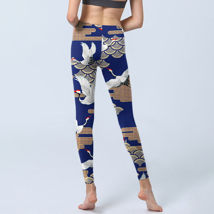 Leggings de yoga para mujer con estampado de grullas de corona roja, nubes auspiciosas y piedras de Buddha Stones - image 7