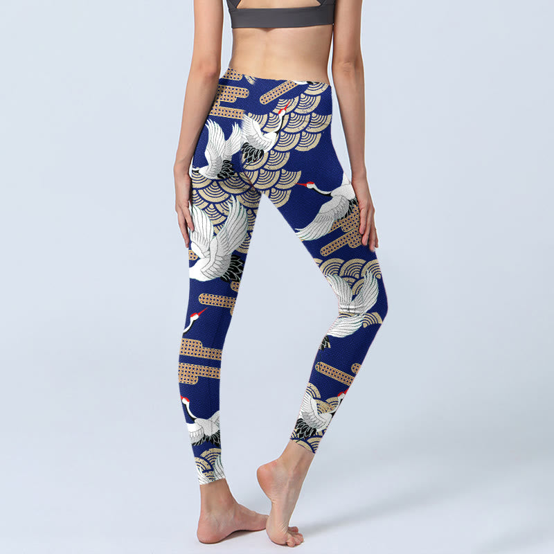 Leggings de yoga para mujer con estampado de grullas de corona roja, nubes auspiciosas y piedras de Buddha Stones - image 5