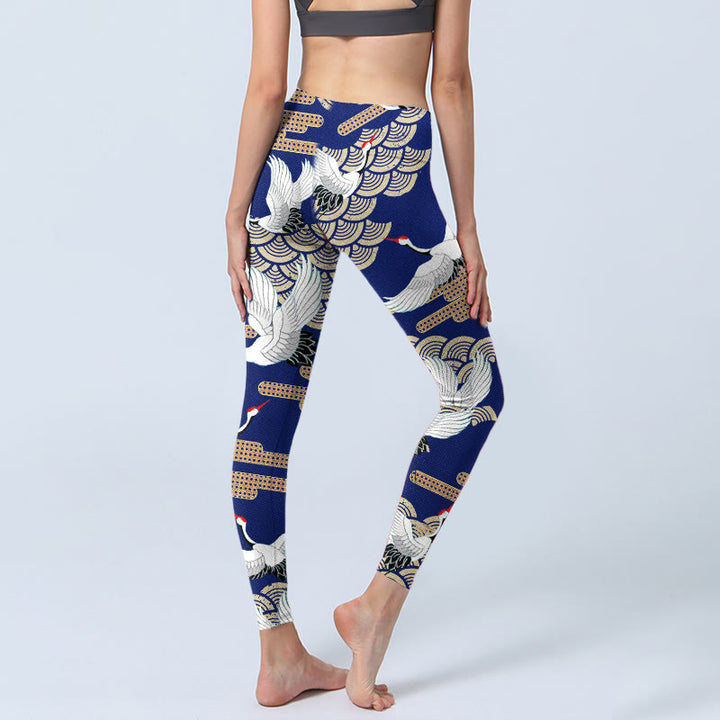 Leggings de yoga para mujer con estampado de grullas de corona roja, nubes auspiciosas y piedras de Buddha Stones - image 5