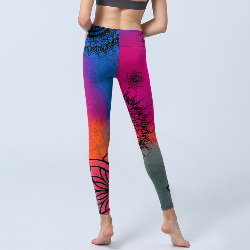 Leggings de yoga para mujer con estampado de mandala, flores, rosas, rojas y azules , de Buddha Stones - image 7