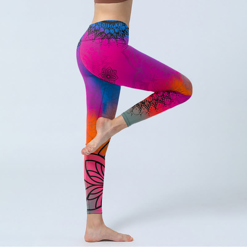 Leggings de yoga para mujer con estampado de mandala, flores, rosas, rojas y azules , de Buddha Stones - image 4