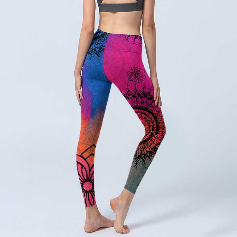 Leggings de yoga para mujer con estampado de mandala, flores, rosas, rojas y azules , de Buddha Stones - image 5