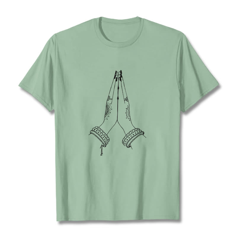 Camiseta con diseño de oración de manos unidas con Buddha Stones - Verde pálido - 2XL - image 15