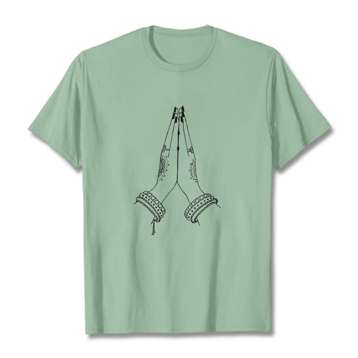 Camiseta con diseño de oración de manos unidas con Buddha Stones - Verde pálido - 2XL - image 15