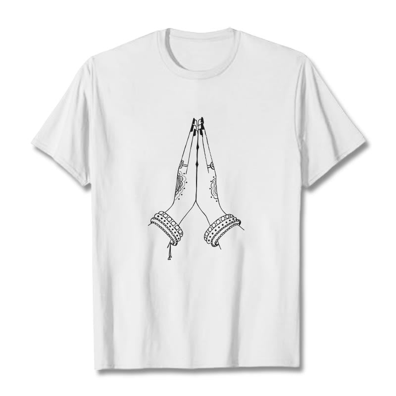 Camiseta con diseño de oración de manos unidas con Buddha Stones - Blanco - 2XL - image 8