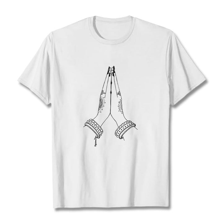 Camiseta con diseño de oración de manos unidas con Buddha Stones - Blanco - 2XL - image 8