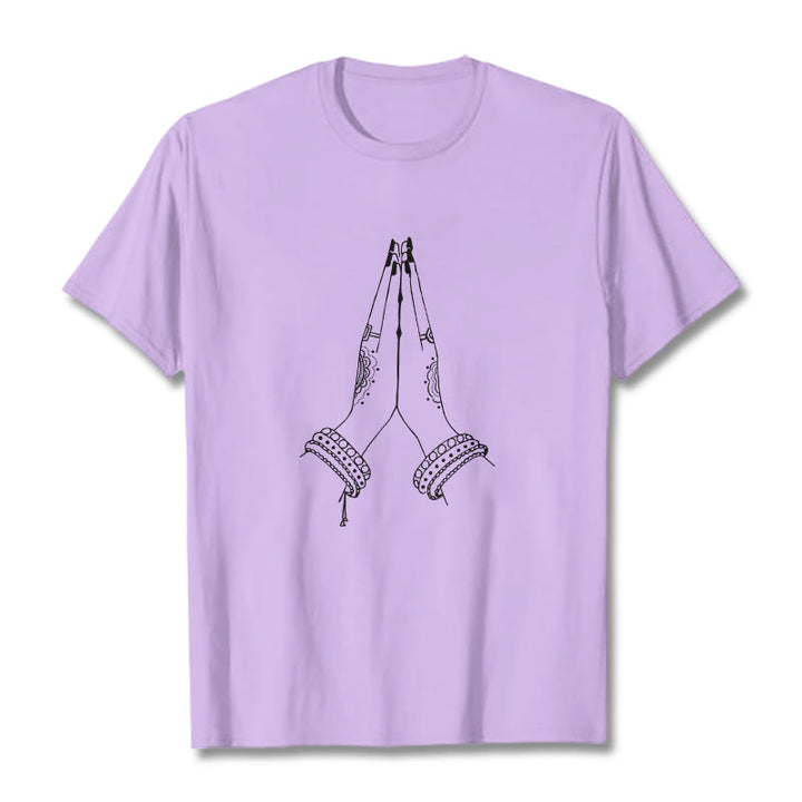 Camiseta con diseño de oración de manos unidas con Buddha Stones - Ciruela - 2XL - image 17