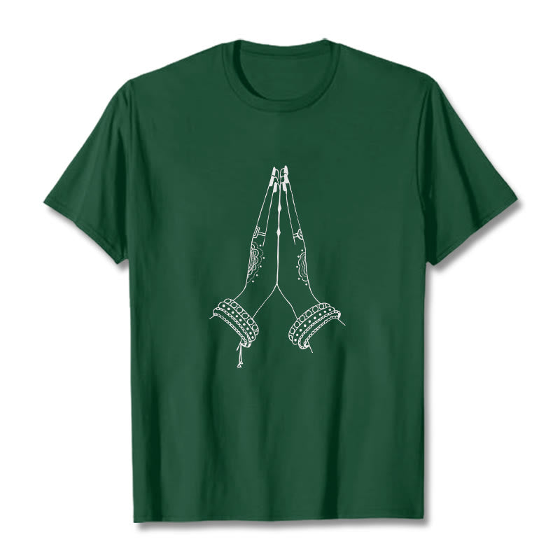 Camiseta con diseño de oración de manos unidas con Buddha Stones - Verde bosque - 2XL - image 1