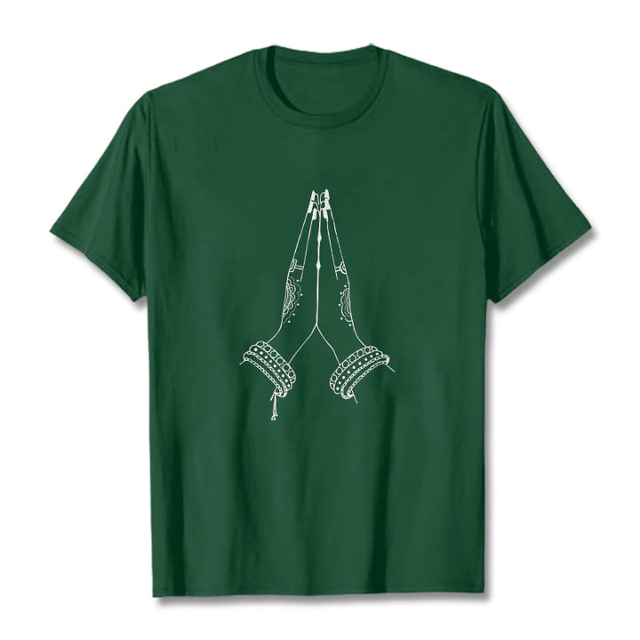 Camiseta con diseño de oración de manos unidas con Buddha Stones - Verde bosque - 2XL - image 1