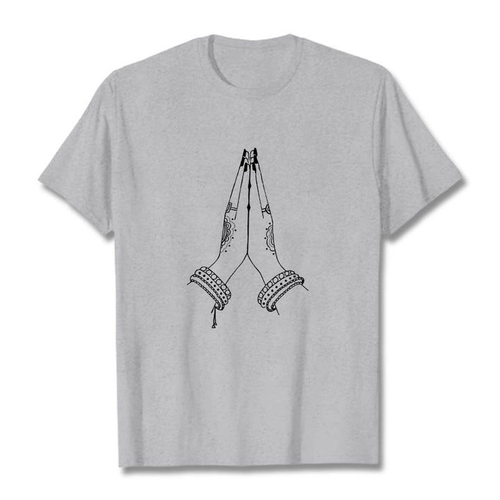 Camiseta con diseño de oración de manos unidas con Buddha Stones - Gris claro - 2XL - image 19