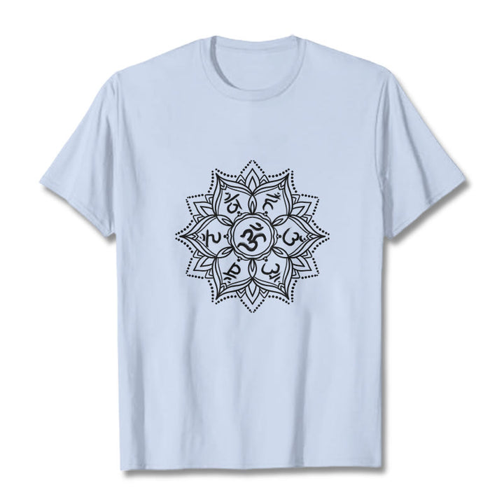 Camiseta con Buddha Stones, Mandala, flor, Om Mani Padme Hum, Mantra sánscrito - Cian claro - 2XL - image 19