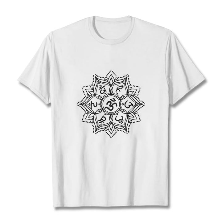Camiseta con Buddha Stones, Mandala, flor, Om Mani Padme Hum, Mantra sánscrito - Blanco - 2XL - image 0