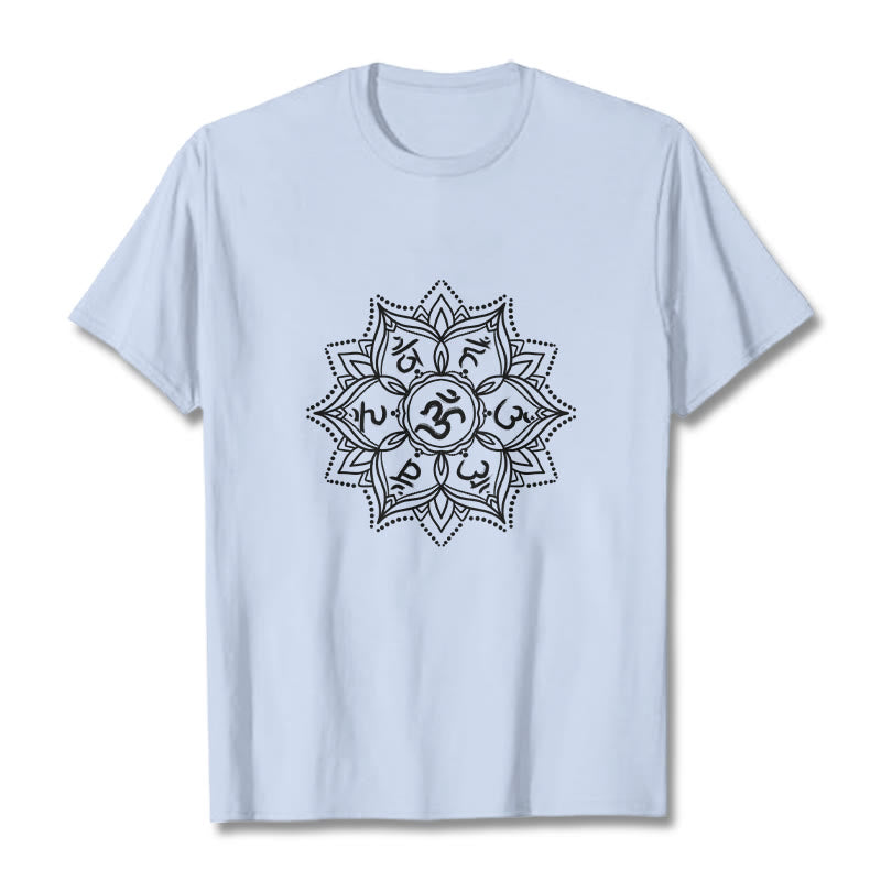 Camiseta con Buddha Stones, Mandala, flor, Om Mani Padme Hum, Mantra sánscrito - Cian claro - 2XL - image 18