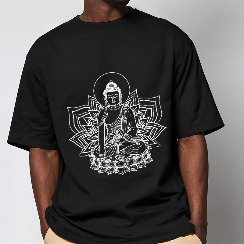 Camiseta con el Buddha Stones de la Medicina sentado en un pedestal de loto y piedras de Buda - image 1