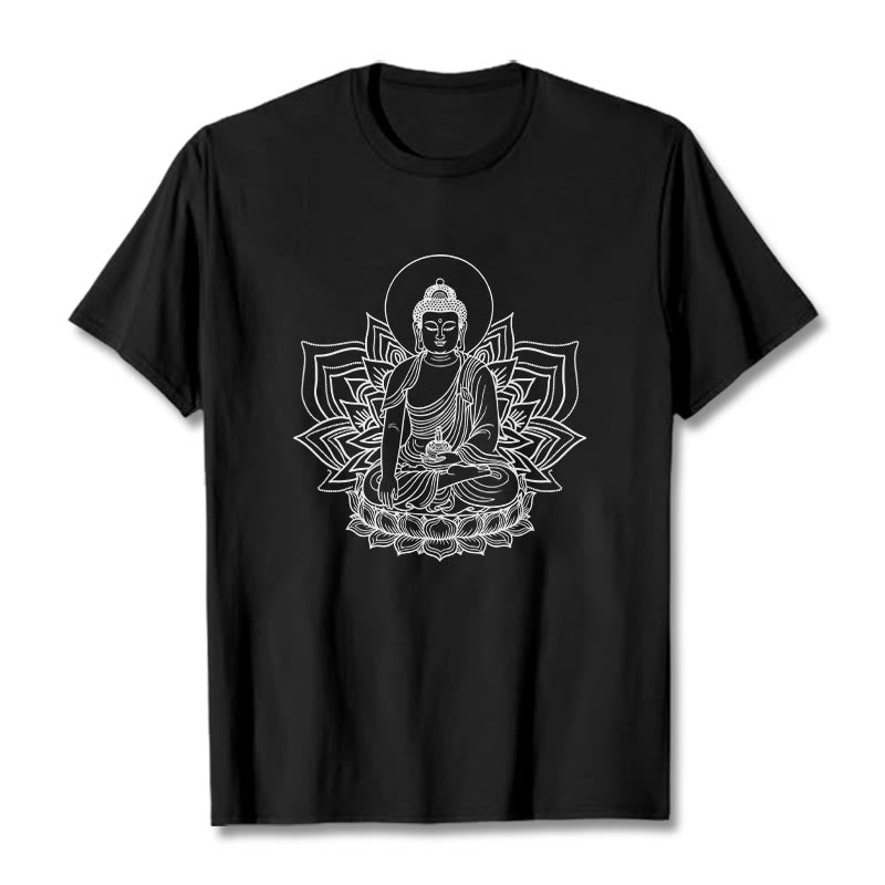 Camiseta con el Buddha Stones de la Medicina sentado en un pedestal de loto y piedras de Buda - Negro - 2XL - image 1