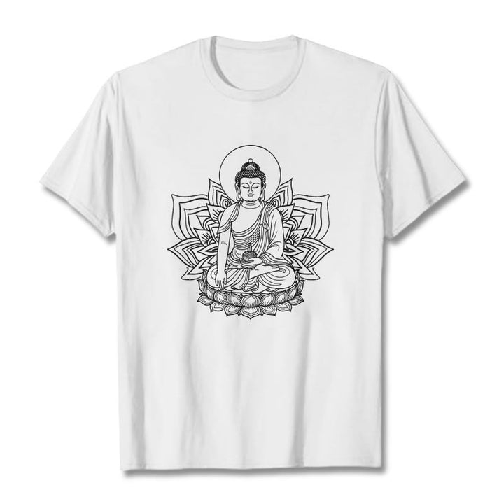 Camiseta con el Buddha Stones de la Medicina sentado en un pedestal de loto y piedras de Buda - Blanco - 2XL - image 5
