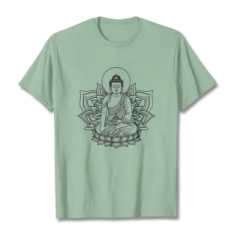 Camiseta con el Buddha Stones de la Medicina sentado en un pedestal de loto y piedras de Buda - Verde pálido - 2XL - image 14