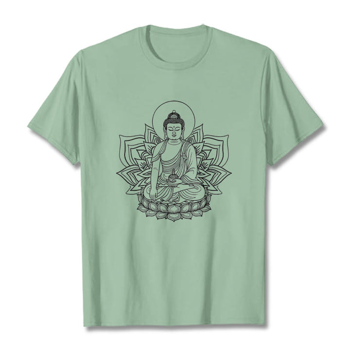 Camiseta con el Buddha Stones de la Medicina sentado en un pedestal de loto y piedras de Buda - Verde pálido - 2XL - image 15