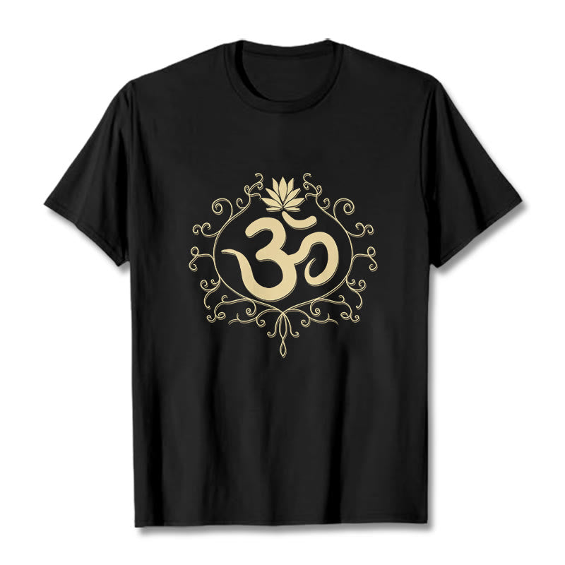 Camiseta con Buddha Stones, símbolo Om, vides y flor de loto - Negro - 2XL - image 0