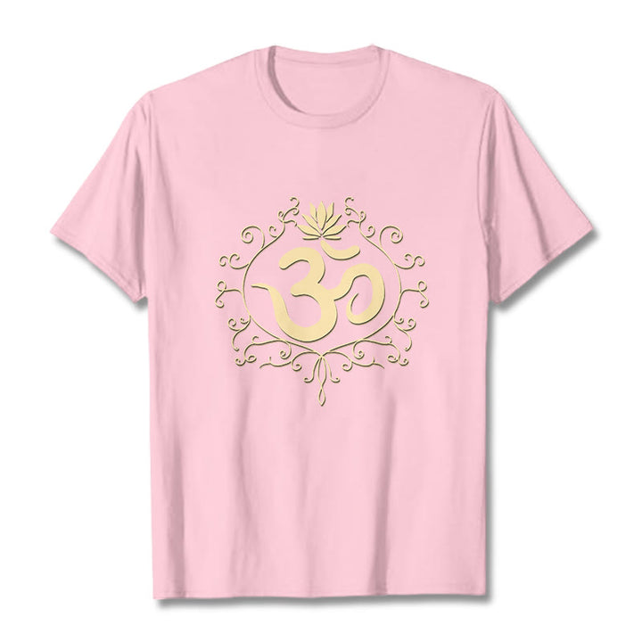 Camiseta con Buddha Stones, símbolo Om, vides y flor de loto - rosa claro - 2XL - image 14