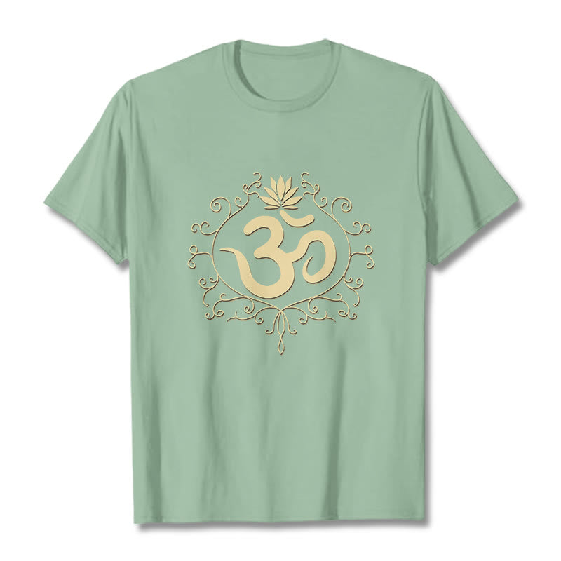 Camiseta con Buddha Stones, símbolo Om, vides y flor de loto - Verde pálido - 2XL - image 19
