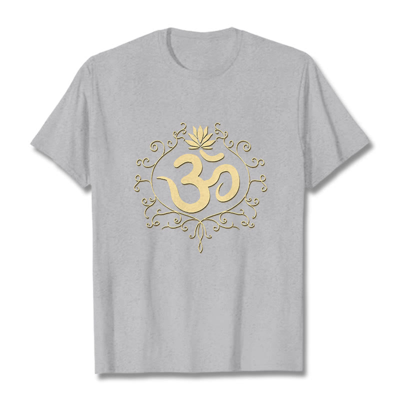 Camiseta con Buddha Stones, símbolo Om, vides y flor de loto - Gris claro - 2XL - image 11