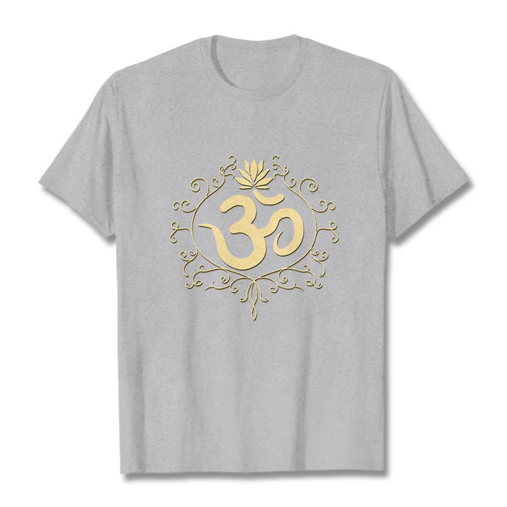 Camiseta con Buddha Stones, símbolo Om, vides y flor de loto - Gris claro - 2XL - image 11