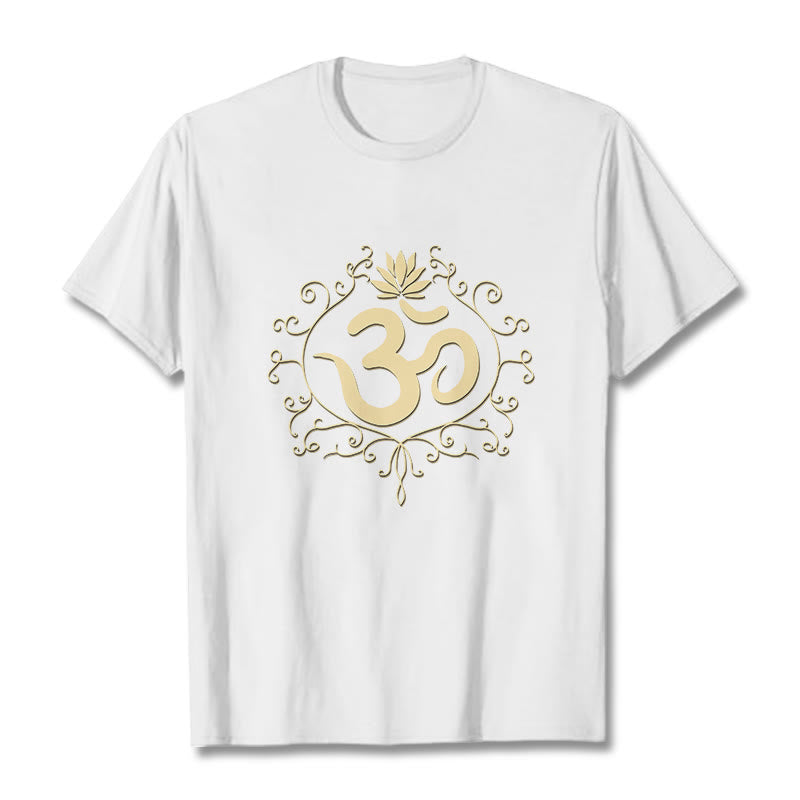Camiseta con Buddha Stones, símbolo Om, vides y flor de loto - Blanco - 2XL - image 8