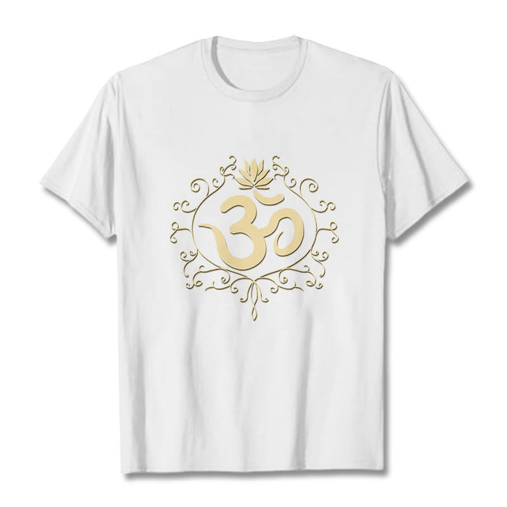 Camiseta con Buddha Stones, símbolo Om, vides y flor de loto - Blanco - 2XL - image 8