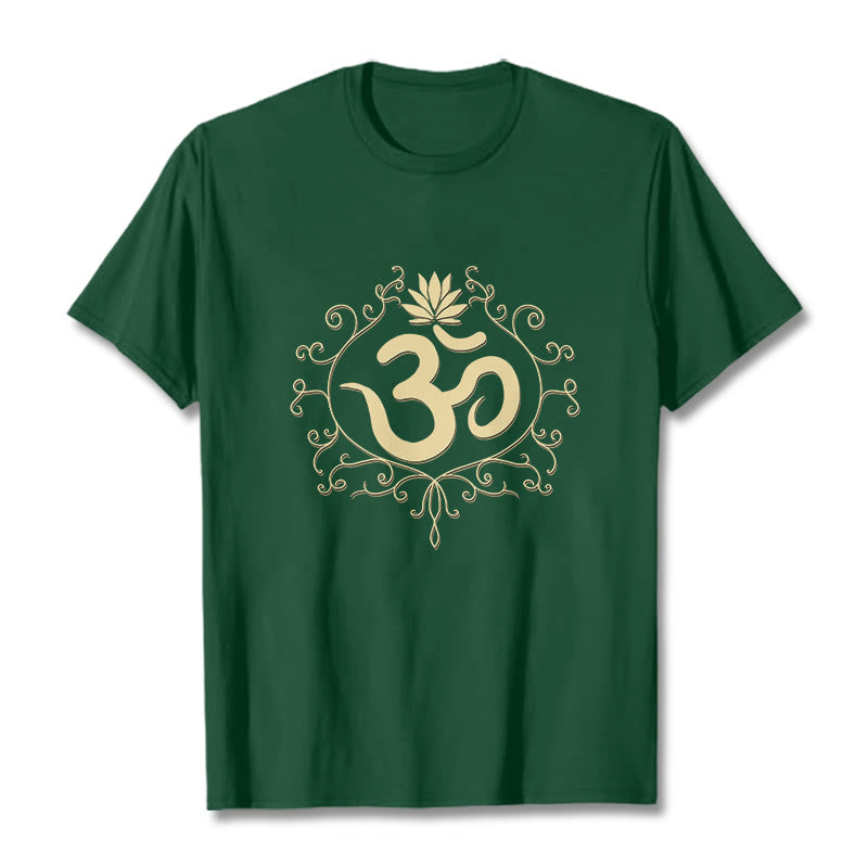 Camiseta con Buddha Stones, símbolo Om, vides y flor de loto - Verde bosque - 2XL - image 5