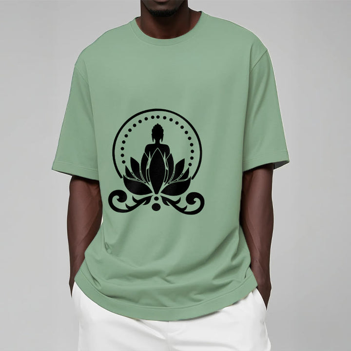 Camiseta de meditación con Buddha Stones sentado sobre una flor de loto y piedras de Buda - image 15