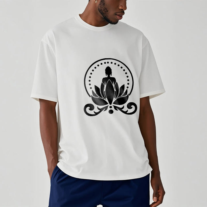 Camiseta de meditación con Buddha Stones sentado sobre una flor de loto y piedras de Buda - image 9